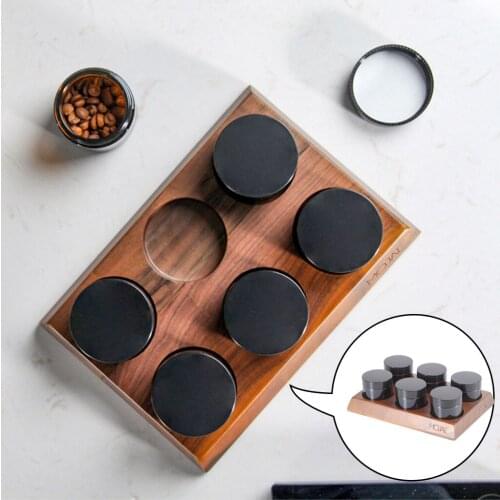 6PCS Multifunction Coffee Bean Canister Glass Storage Jar Preserving Cans Candy Tea Sealed Bottle with Walnut Holder Save Space