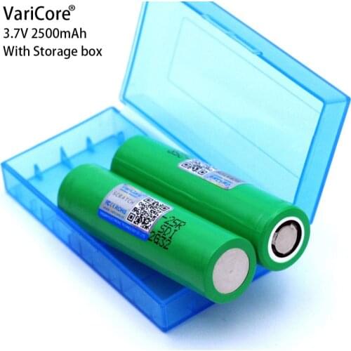 2PCS VariCore new 18650 3.7V 2500mAh Rechargeable battery INR18650 25R 20A discharge batteries + Storage box