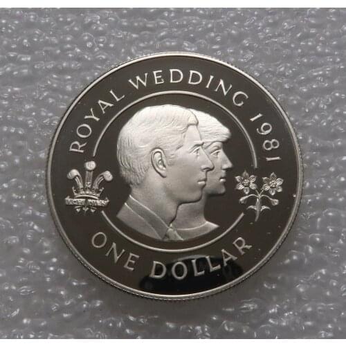 Bermuda 1981 1 Dollar Diana and Charles Wedding Commemorative Krona Silver Coin Real Rare Silver Original Coin Collection