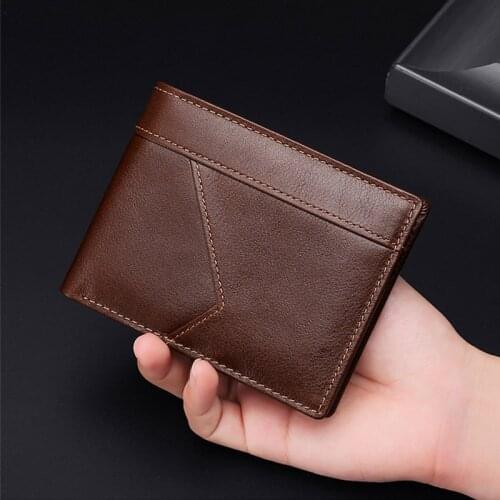 RFID Blocking Mens Genuine Leather Wallet Purse Small Mini Card Holder Male Coin Bag