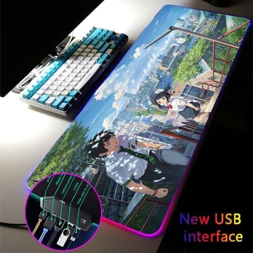 MRGLZY Anime Your Name RGB Gaming XXL Large Mouse Pad LED 4-Port Mousepad Carpets USB Hub Games Computer PC Mouse Mat for Csgo