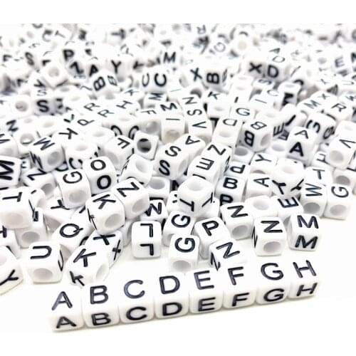 100pcs 6mm Letter Beads Square 26 Alphabet Beads White Acrylic Beads DIY Jewelry Making For Bracelet Necklace Accessories