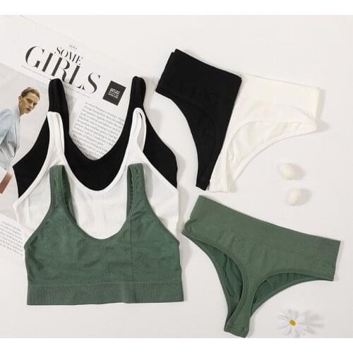 2PCS Women Bra Set Seamless Underwear Push Up Bra Top Female Unlined Bralette Triangle Neckline Sexy Lingerie Non-Wired Crop Top