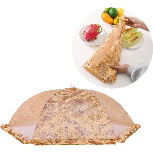 Floral Mesh Screen Protect Food Cover Tent Dome Net Umbrella Picnic BBQ Kitchen Folded Mesh Anti Fly Mosquito Bugs