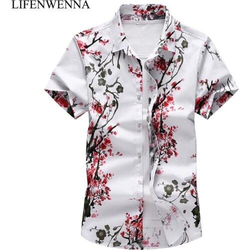 Mens Casual Short Sleeve Summer Hawaiian Shirt Men Button Down Floral Printed Shirts 2019 New Brand Holiday Plus Size Shirt 7XL
