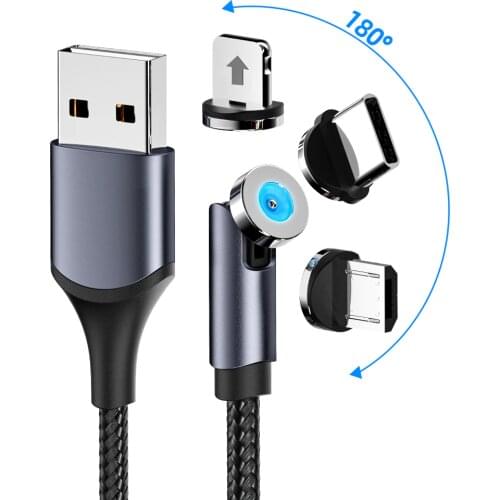FONKEN 540 Rotate Magnetic Cable 3 In 1 Micro USB C Cable Magnet Charger Cord For Iphone Xiaomi Phone 2.4A Charging Cable