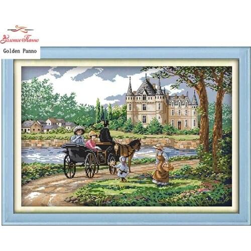 Golden Panno,Suburban scenery Printed on Canvas DMC Counted Chinese Cross Stitch Kits printed Cross-stitch set Embroidery 1122