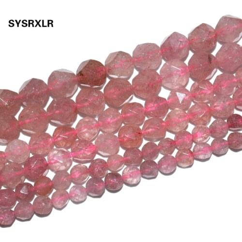 Faceted Strawberry Quartz Stone Natural Stone Beads Round Spacer Beads For Jewelry Making Charm Diy Bracelet Necklace 6/8/10 MM