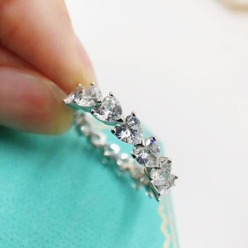 2020 New Bling Heart Sharp Zircon Stone Cute 100% S925 Sterling Silver Ring for Women Wedding Engagement Fashion party Jewelry