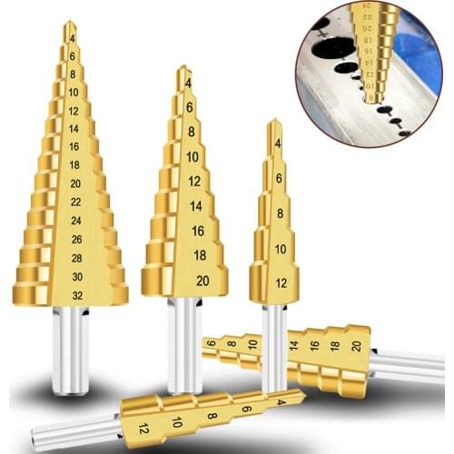 4-12 4-20 4-32 mm HSS Titanium Coated Step Drill Bit Drilling Power Tools for Metal High Speed Steel Wood Hole Cutter Cone Drill