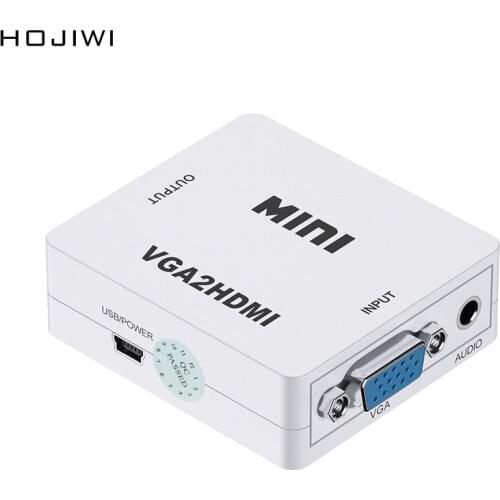 HOJIWI MINI VGA to HDMI-compatible Converter With Audio VGA2HDMI 1080P Video Box Adapter For PC Laptop to HDTV Projector AD15