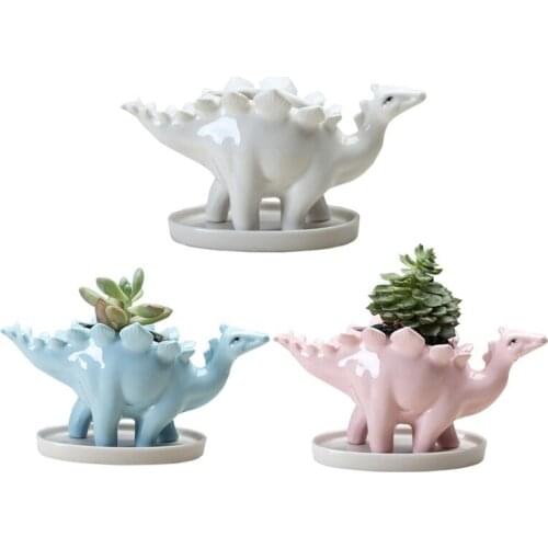Creative Ceramic Stegoauru Flower Pot Succulent Garden ktop coration With Tray Creative Dinoaur Flower Planter Pot