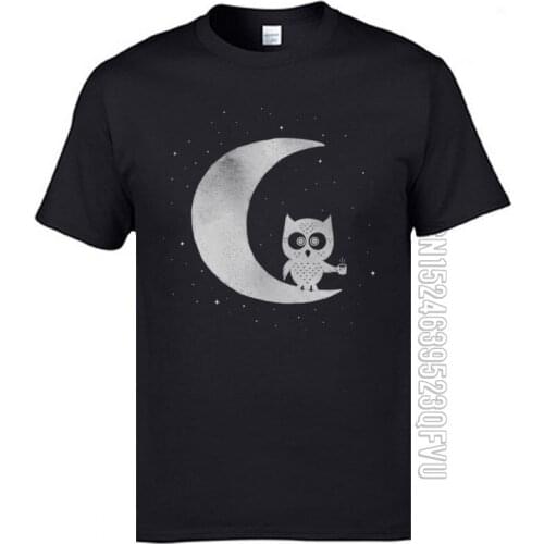 Moon Coffee Cat Funny Tops T Shirt Dominant O-Neck Printed Short Sleeve All Cotton Man T-Shirt Fitness Tight