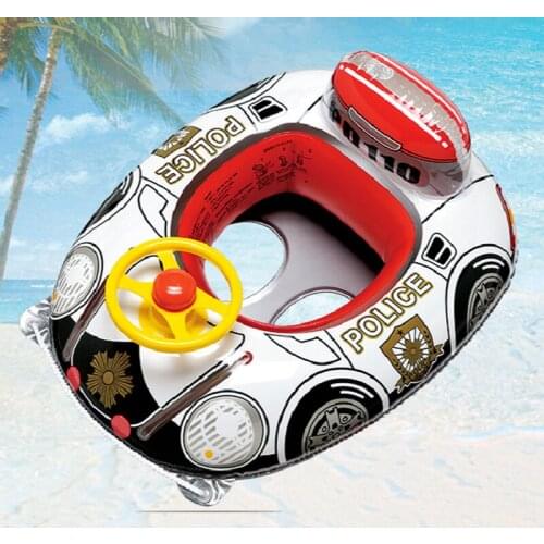 Cartoon Baby Swimming Ring Seat Children Inflatable Police Car Steering Wheel PVC Inflatable Yacht Children Seat Swimming Ring
