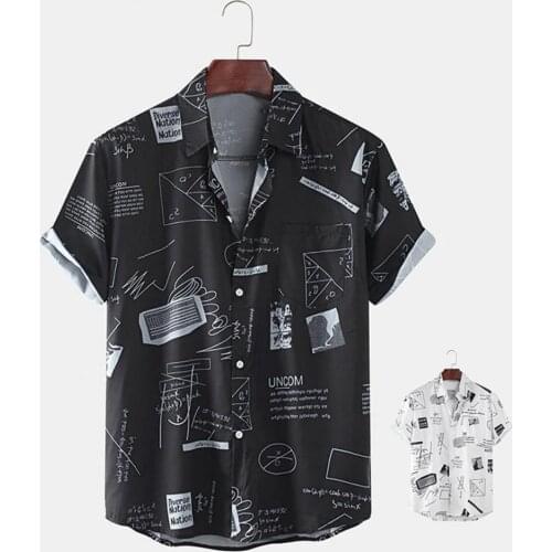 2021 Summer Beach Shirt Graffiti Print Short Sleeve Turndown Collar Men Single-breasted Lapel Hawaiian Tee Shirt Beachwear