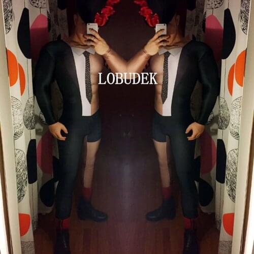 Men Personality 3D Pattern Printed Crystal Skinny Jumpsuit Bar Party Show Performance Elastic Leotard Club DJ Pole Dance Costume