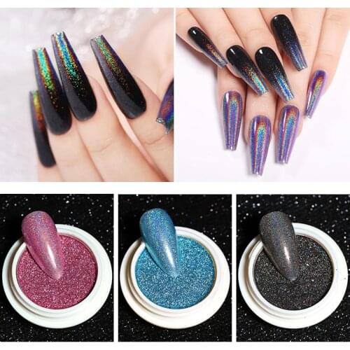 6 Boxes Holographics Nail Glitter Set Soild Manicures Nail Powder UV Gel Polish Chrome Decoration Dust Pigment Black Purple