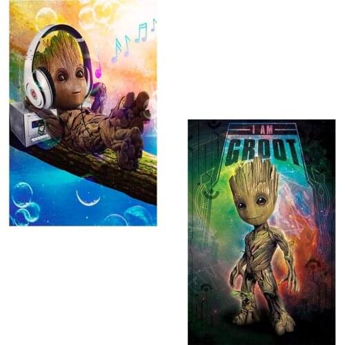 DIY Groot 5D Diamond Painting Art Full Drill Kits,Groot Musician and I AM Groot Diamond Painting for Adults Kids Home Wall Decor