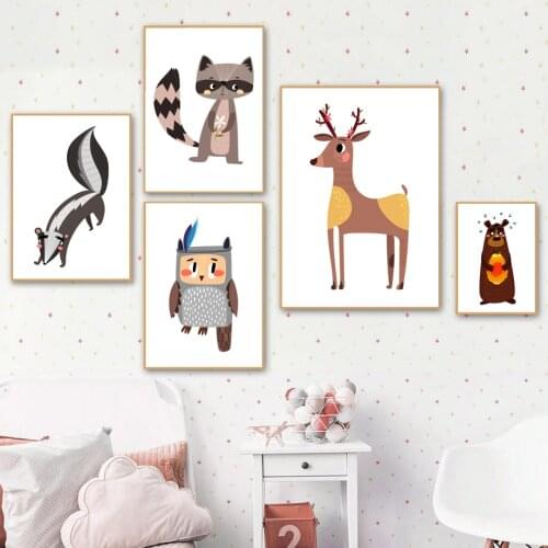 Raccoon Deer Bee Bear Ferret Owl Weasel Wall Art Canvas Painting Nordic Posters And Prints Wall Pictures Kids Nursery Room Decor