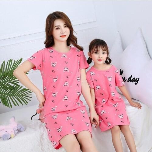 Cartoon Rabbit Girls Nightgowns Suit Childrens Summer Nightdress Baby Girls Home Clothes Mother Kids Night Dress Girl Sleepwear