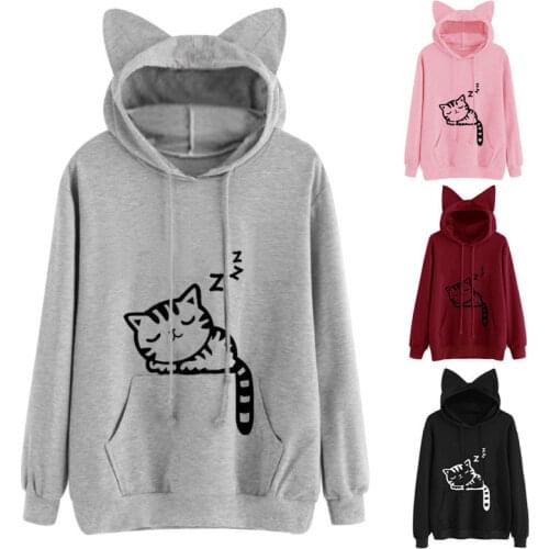 Autumn winter Trendy Clothes Women Cat Ear Hoodie Kpop cartoon Sweatshirt Hooded Cute Tops Long Sleeve Pullover Harajuku Coat