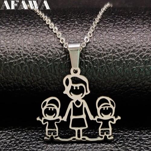 MOM BOY Stainless Steel Necklaces Pendants for Women Silver Color Necklace Kid Jewelry bisuteria mujer Mothers Day Gift N324S01