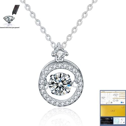 Moissanites Diamond Necklace 5mm 0.5CT Pendant Silver 925 for Women Wedding Party Anniversary Gift Simple Charms