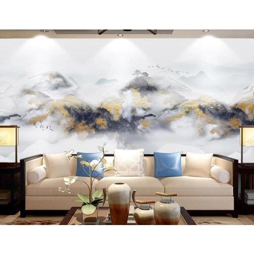 Custom mural wallpaper 3D modern abstract artistic ink painting gold landscape TV background wall decorative painting
