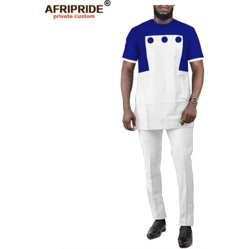 African Men Attire Dashiki Printed Shirt Suit Two Piece Outfits Short Sleeve Blouse Sports Suit Short Sleeve AFRIPRIDE A2016003