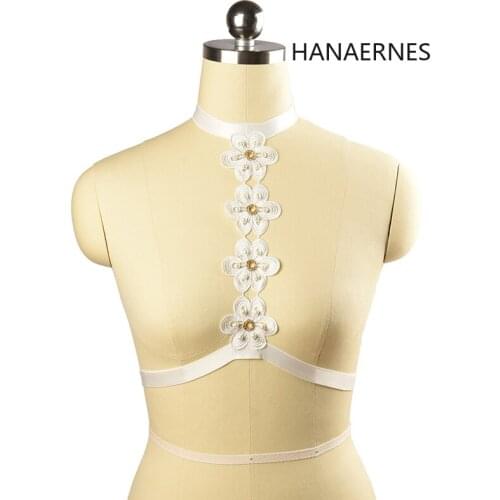 Sexy Womens Wedding White Lace Flowers Harness Bondage Crop Top Wear Necklace Open Chest Cage Bra Harajuku Body Harness