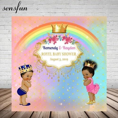 Sensfun Children Baby Shower Gender Reveal Boys Girls Twins Birthday Party Backdrop Rainbow Gold Crown Photography Backgrounds