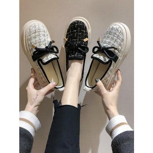 Net red tide pea shoes 2021 spring and autumn new ethnic fashion casual shoes wild lazy thick bottom with bow trend