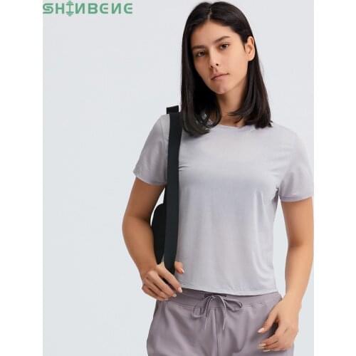 SHINBENE Ultralight O-neck Sport Fitness Training Short-sleeve Shirts Women Sweat Proof Workout Exercise Gym T-shirts Crop Tops