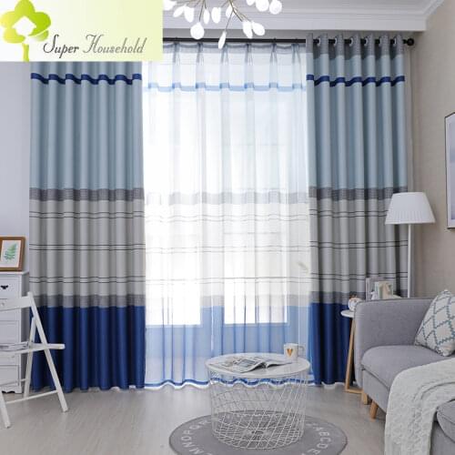 Mediterranean Stripe Blue Curtains for Living Room Bedroom Tulle Fabric Window Sheer for Kitchen Customized