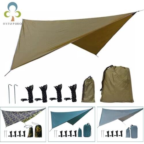 350x280cm Waterproof Tarp Tent Shade Outdoor Camping Hammock Rain Fly UV Garden Awning Canopy Sunshade Ultralight 5 Colors ZXH