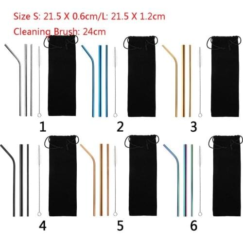 Reusable Metal Drinking Straws Stainless Steel Drinking Tube Sturdy Bent Straight Boba Straw with Cleaning Brush Bar Party Acce