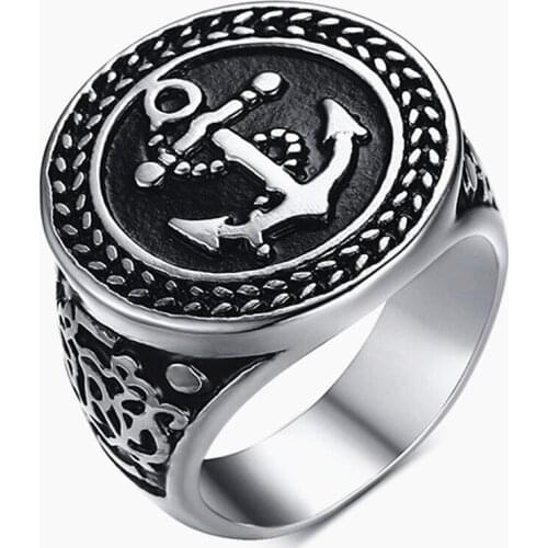 Vintage anchor carving rings for men titanium stainless steel punk cool jewlery gothic party fashion accessories sizes8,9,10-12