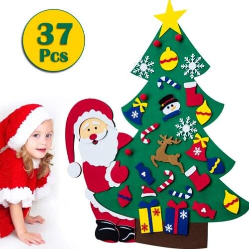 DIY Felt Christmas Tree 37PCS Ornament Wall Hanging Navidad 2021 Xmas Kid Gifts Party Supplies Christmas Decoration For Home