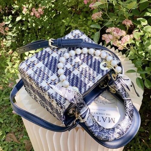 Luxury brand Ribbon Tote bag 2021 Summer New High-quality Woolen cloth Womens Designer Handbag Lattice Shoulder Messenger Bag