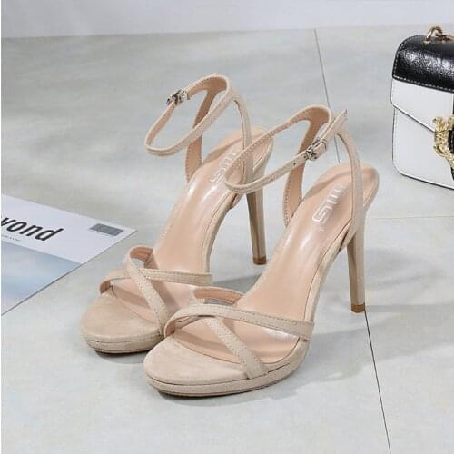 2021 Summer Female 8.5cm Thin Heel Fashion Sexy Sandals Rubber Outsole Ankle Strap Pumps Open Toe High Heels Shoes Size 36-41