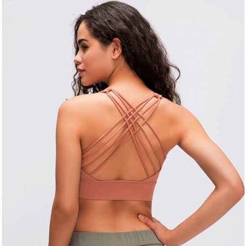 DU JIA2020 Seamless Sports Bra Top Fitness Women Racerback Running Crop Tops Pink Workout Padded Yoga Bra High Impact Activewear