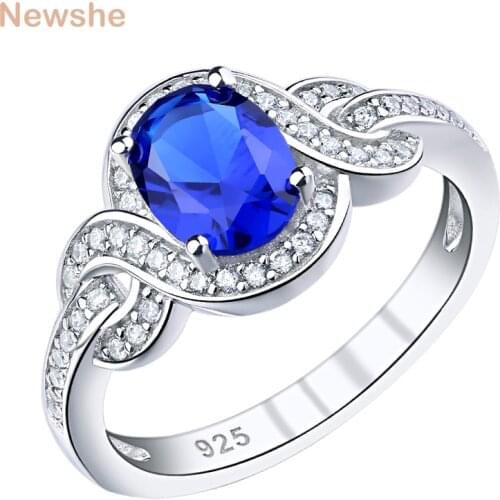 Newshe 925 Sterling Silver Wedding Engagement Rings Blue Oval Zircon Cocktail Party Ring For Women Classic Jewelry Gift