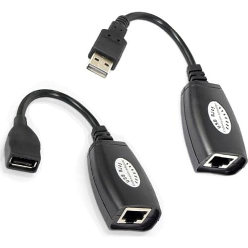 1 Pair USB to RJ45 LAN Ethernet Extension Cable Adapter 50M Distance Extender Converter Over Cat5E/6 Cord Computer Accessories