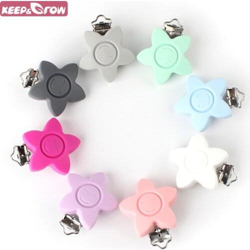Keep&Grow BPA Free 1Pc Star Silicone Pacifier Clips Baby Teething Pacifier Chain Holder Food Grade DIY Nipple Chain Accessories