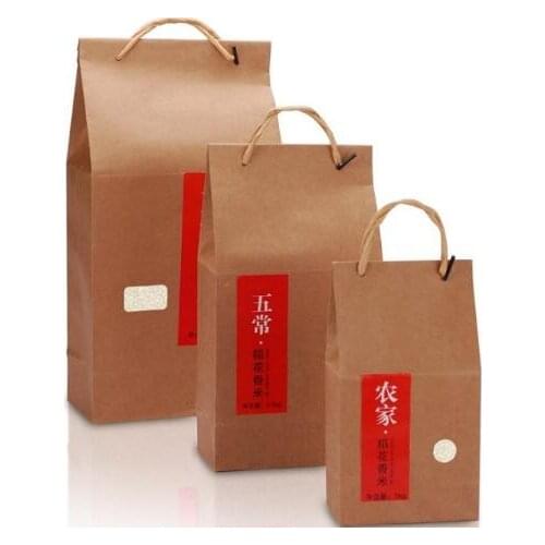 100pcs/lot 1KG/2.5KG/5KG Kraft Paper Bag For Rice Flour Food Packaging Blank Universal Packaging Pouch Bags