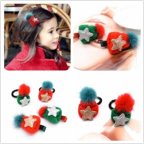 100pcs/lot DIY Simple Multi Plush Wool Christmas Hats Hair Clips Pentagram Hair Bands Hair Styling Tools Accessories HA1448
