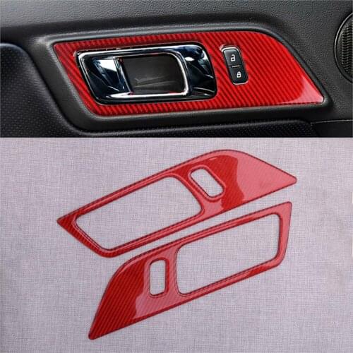 2pcs Car Red Carbon Fiber Door Handle Cover Trim fit for Ford Mustang 2015 2016 2017 2018 2019 Accessories
