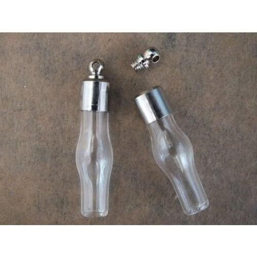 30Pcs 6mm Screw cap silver plated mini tube wishing bottle glass bottle perfume rice pendant vials