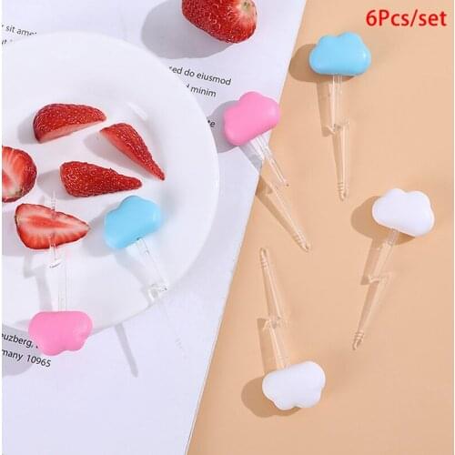 6Pcs Mini Kids Cloud Fruit Fork Cartoon Snack Cake Dessert Food Fruit Toothpick Lunch Party Decoration Random Color