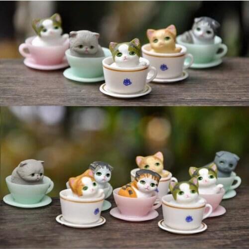8pcs/lot Mini Kawaii Cup Cat animals model miniature Figurine Simulation Animals Miniature Toy Cute Ornaments for Home Office